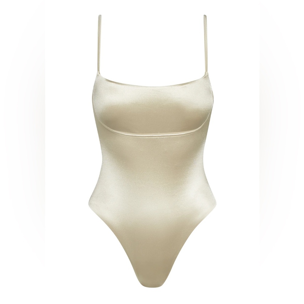 MONDAY SWIMWEAR Sausalito One Piece Swim, Champagne Shiny Jersey, Small